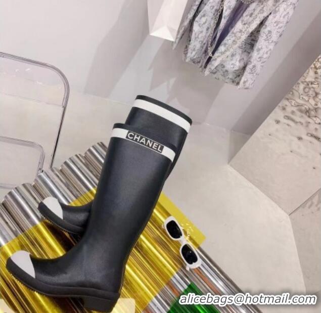 Low Cost Chanel Rain High Boots G38355 Black/White