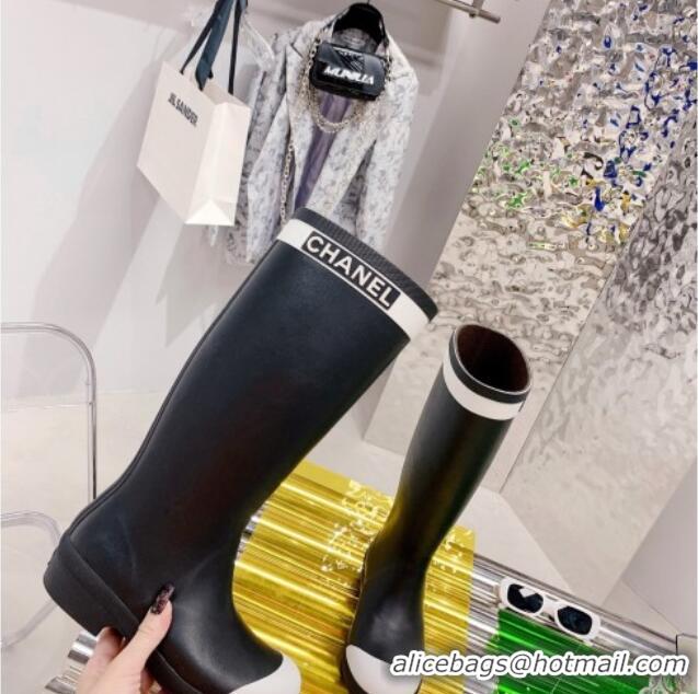 Low Cost Chanel Rain High Boots G38355 Black/White