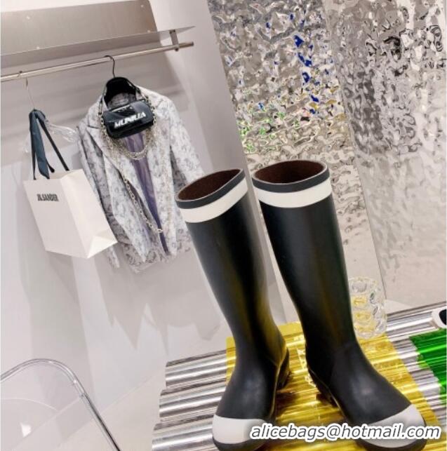 Low Cost Chanel Rain High Boots G38355 Black/White