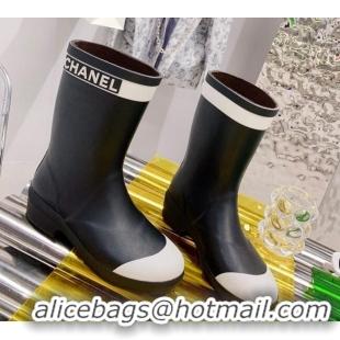 Best Luxury Chanel Rain Short Boots G38355 Black/White