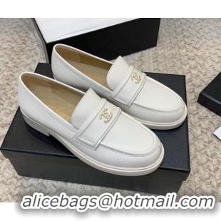 Super Quality Chanel Calfskin Chain CC Loafers 111201 White