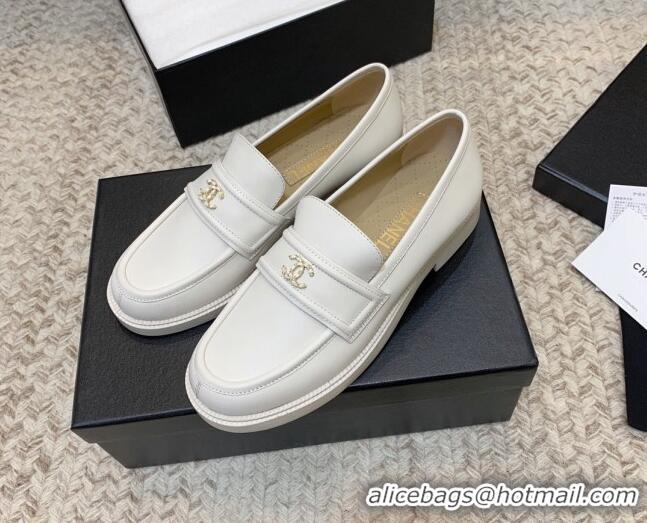 Super Quality Chanel Calfskin Chain CC Loafers 111201 White