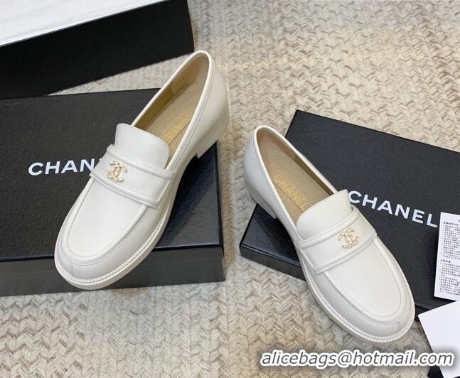 Super Quality Chanel Calfskin Chain CC Loafers 111201 White