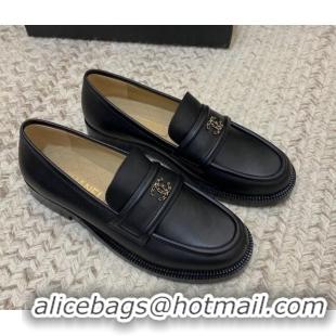 Good Quality Chanel Calfskin Chain CC Loafers 111201 Black