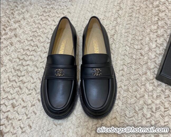 Good Quality Chanel Calfskin Chain CC Loafers 111201 Black