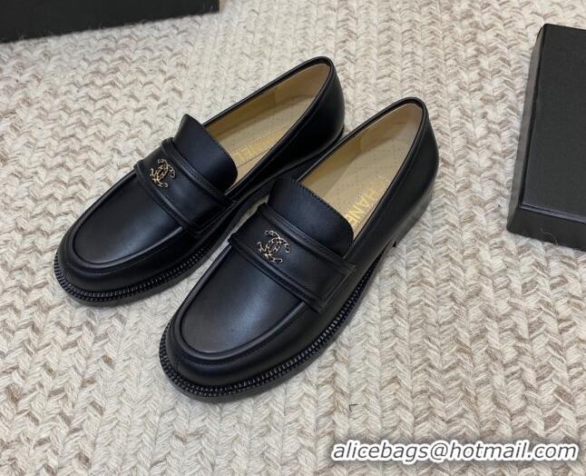 Good Quality Chanel Calfskin Chain CC Loafers 111201 Black