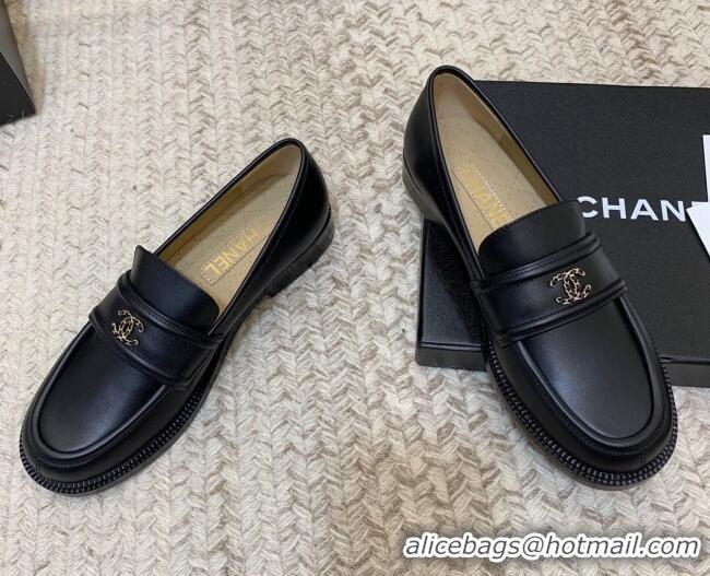 Good Quality Chanel Calfskin Chain CC Loafers 111201 Black