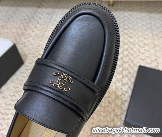 Good Quality Chanel Calfskin Chain CC Loafers 111201 Black