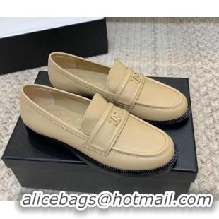 Good Product Chanel Calfskin Chain CC Loafers 111201 Beige