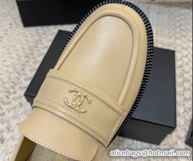 Good Product Chanel Calfskin Chain CC Loafers 111201 Beige