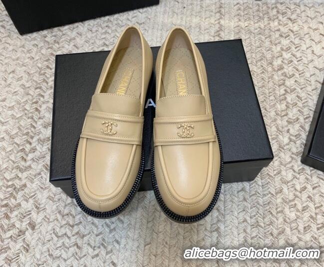 Good Product Chanel Calfskin Chain CC Loafers 111201 Beige