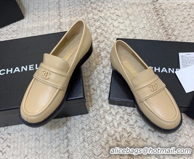 Good Product Chanel Calfskin Chain CC Loafers 111201 Beige