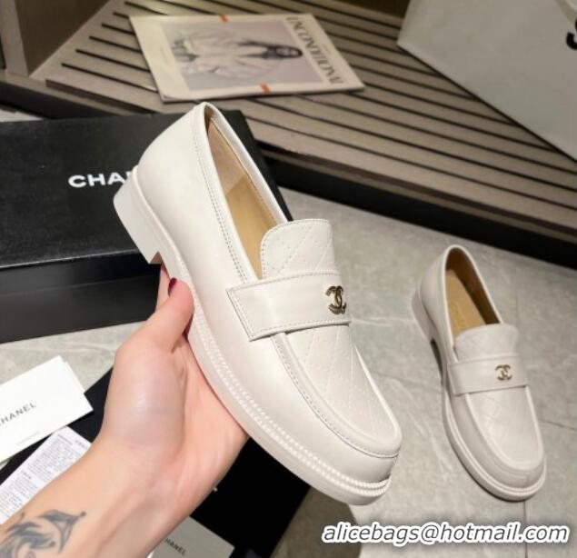 Best Product Chanel Shiny Calfskin Loafers G38048 White