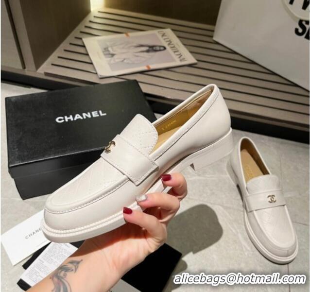 Best Product Chanel Shiny Calfskin Loafers G38048 White