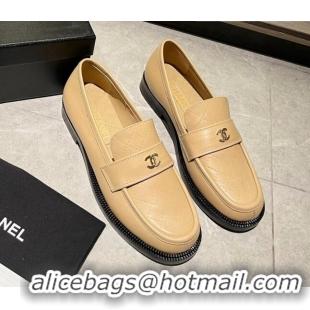 Top Design Chanel Shiny Calfskin Loafers G38048 Beige