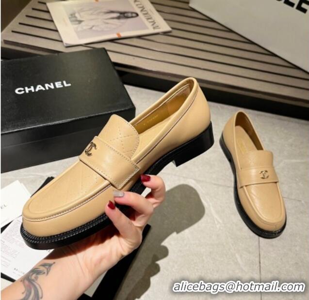 Top Design Chanel Shiny Calfskin Loafers G38048 Beige