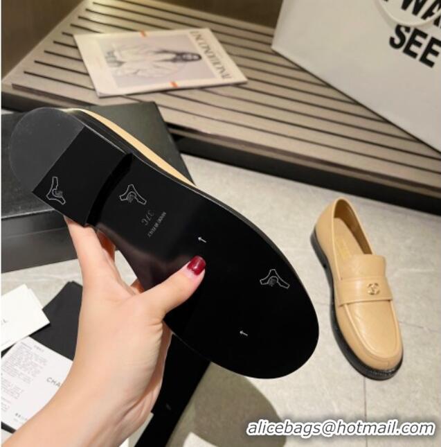 Top Design Chanel Shiny Calfskin Loafers G38048 Beige