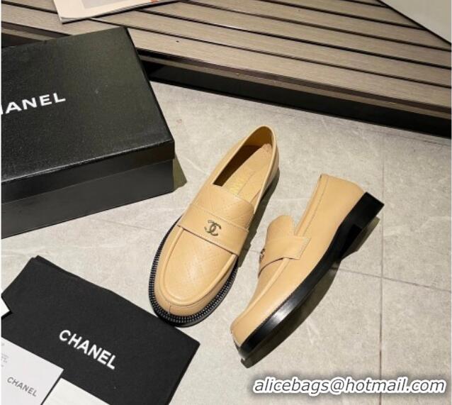 Top Design Chanel Shiny Calfskin Loafers G38048 Beige