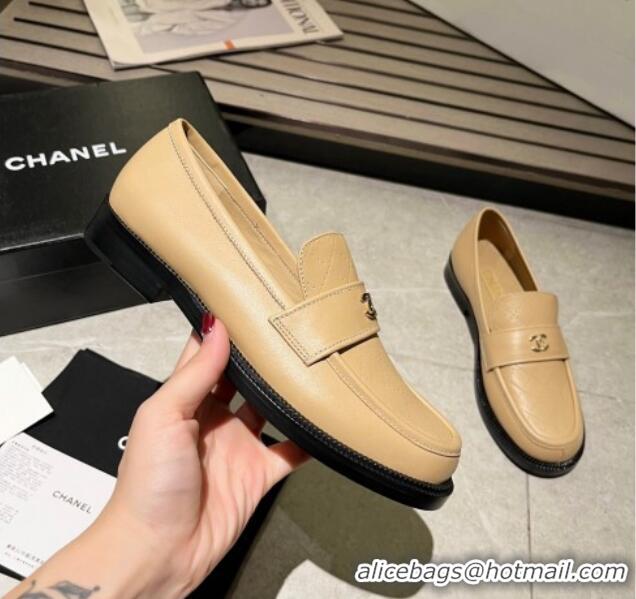 Top Design Chanel Shiny Calfskin Loafers G38048 Beige