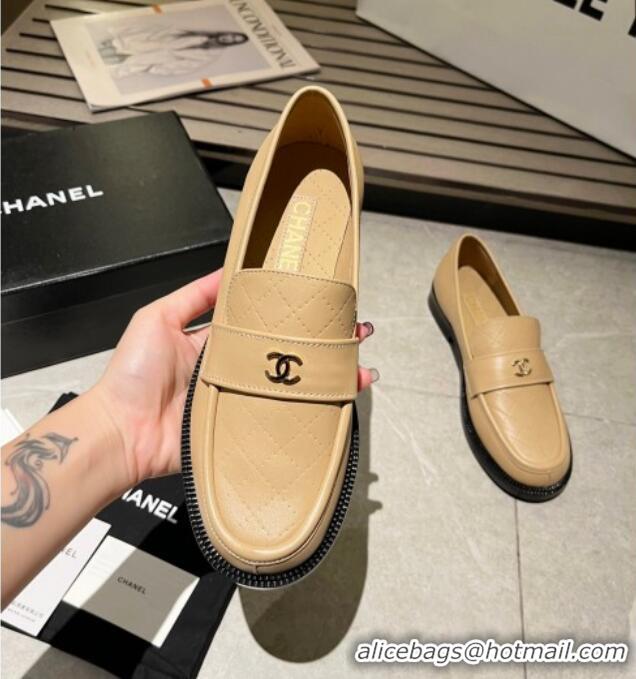 Top Design Chanel Shiny Calfskin Loafers G38048 Beige