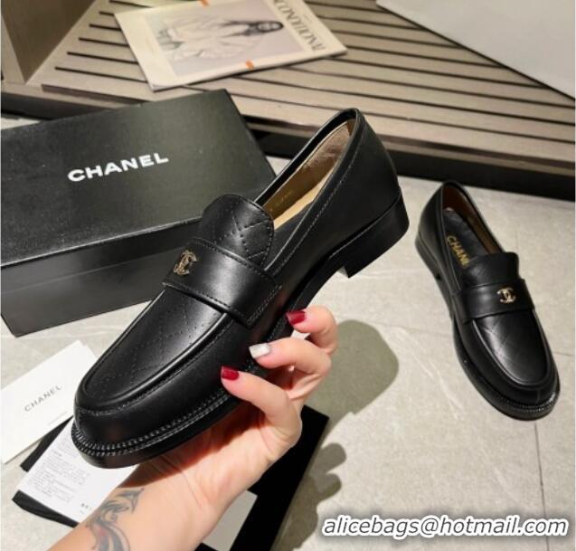 Top Grade Chanel Shiny Calfskin Loafers G38048 Black