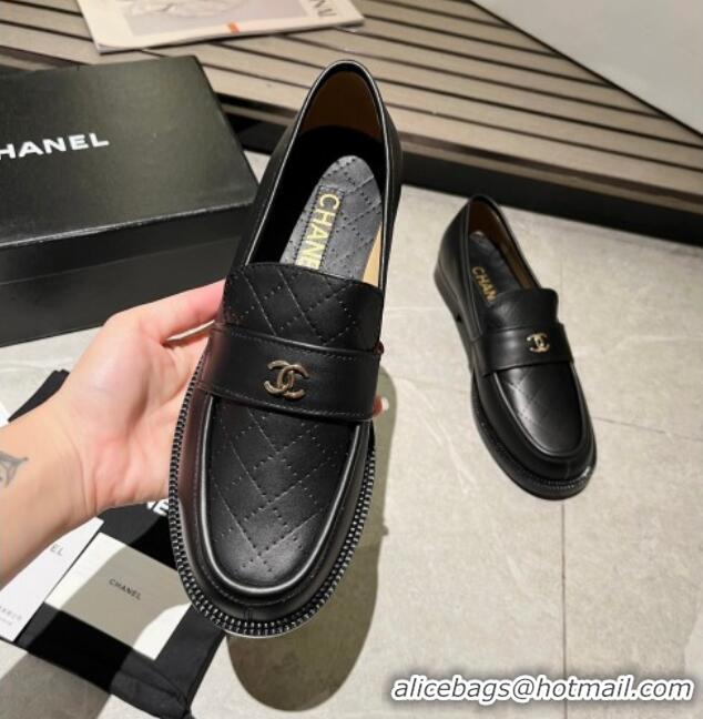 Top Grade Chanel Shiny Calfskin Loafers G38048 Black