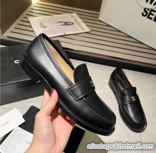 Top Grade Chanel Shiny Calfskin Loafers G38048 Black