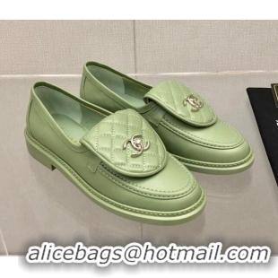 Good Quality Chanel Leather Loafers with CC Foldover 111709 Green