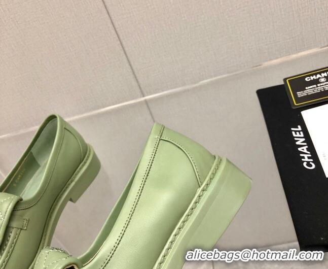 Good Quality Chanel Leather Loafers with CC Foldover 111709 Green