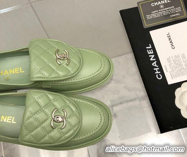 Good Quality Chanel Leather Loafers with CC Foldover 111709 Green