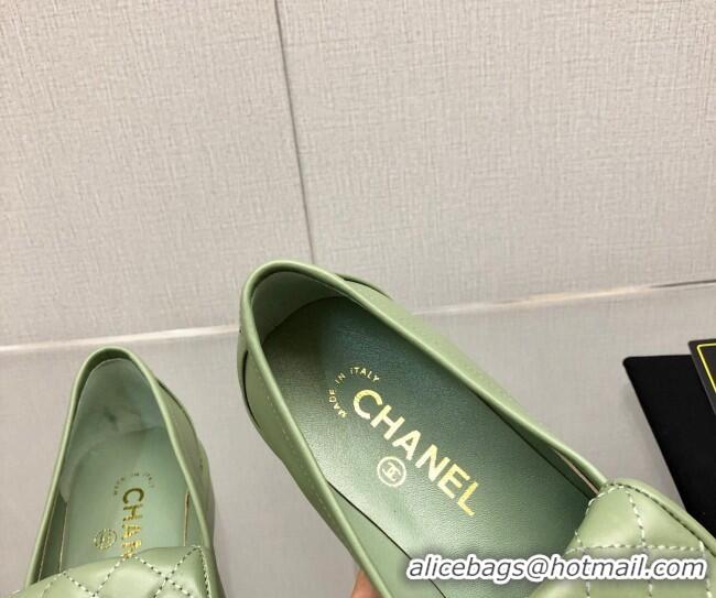 Good Quality Chanel Leather Loafers with CC Foldover 111709 Green