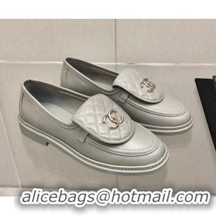 Popular Style Chanel Leather Loafers with CC Foldover 111709 Gray