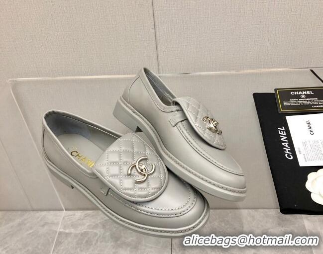 Popular Style Chanel Leather Loafers with CC Foldover 111709 Gray