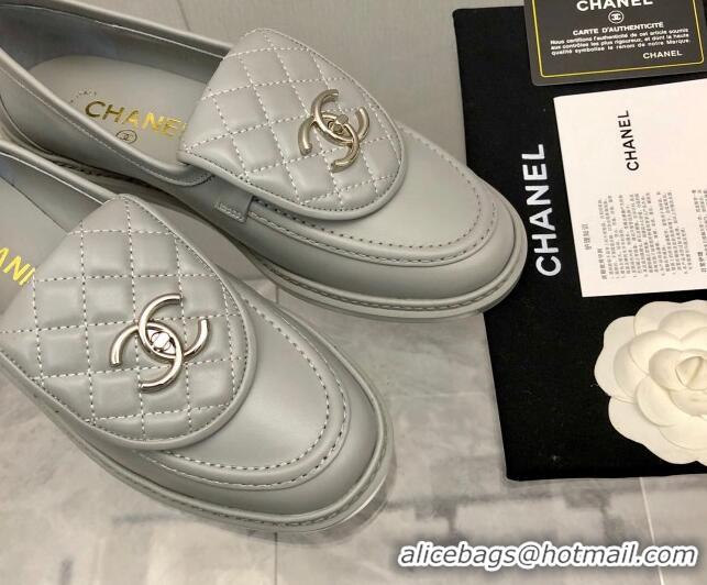 Popular Style Chanel Leather Loafers with CC Foldover 111709 Gray