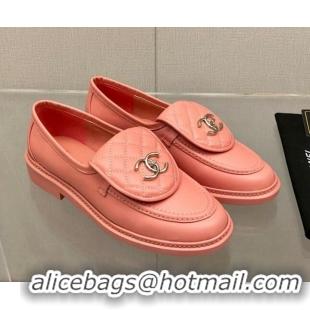 Charming Chanel Leather Loafers with CC Foldover 111709 Coral Pink