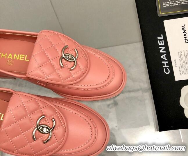 Charming Chanel Leather Loafers with CC Foldover 111709 Coral Pink