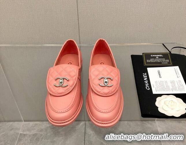 Charming Chanel Leather Loafers with CC Foldover 111709 Coral Pink