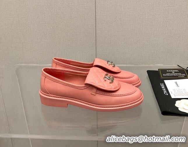 Charming Chanel Leather Loafers with CC Foldover 111709 Coral Pink