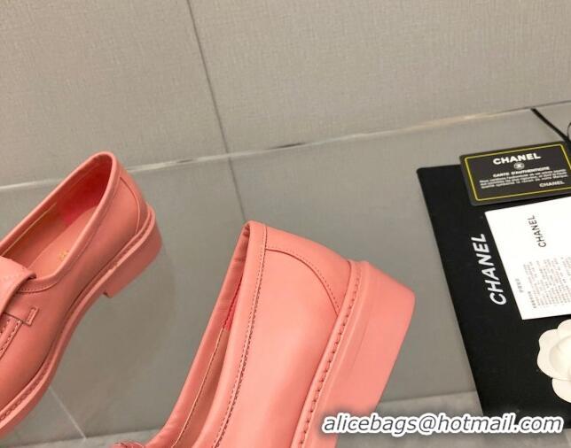 Charming Chanel Leather Loafers with CC Foldover 111709 Coral Pink