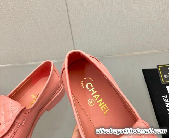 Charming Chanel Leather Loafers with CC Foldover 111709 Coral Pink