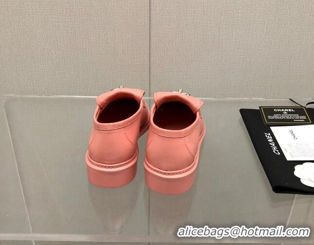 Charming Chanel Leather Loafers with CC Foldover 111709 Coral Pink