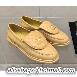 Low Price Chanel Leather Loafers with CC Foldover 111709 Beige