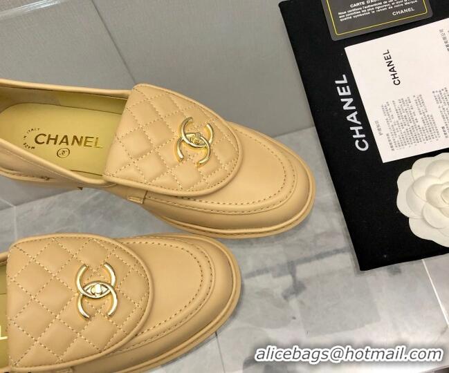 Low Price Chanel Leather Loafers with CC Foldover 111709 Beige