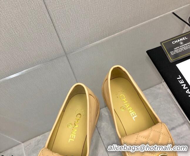 Low Price Chanel Leather Loafers with CC Foldover 111709 Beige