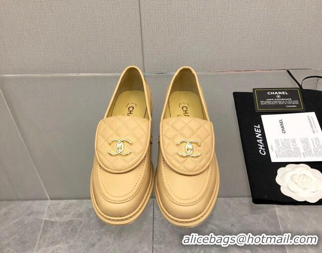 Low Price Chanel Leather Loafers with CC Foldover 111709 Beige