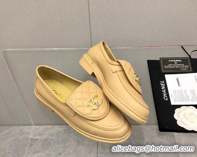 Low Price Chanel Leather Loafers with CC Foldover 111709 Beige