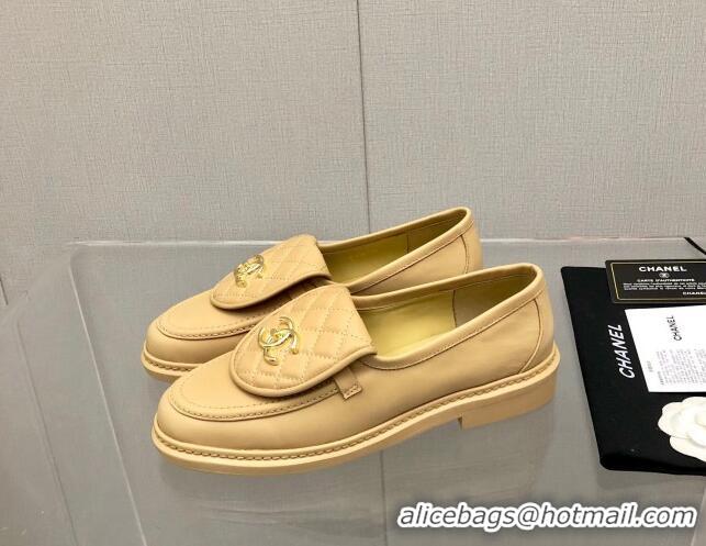 Low Price Chanel Leather Loafers with CC Foldover 111709 Beige