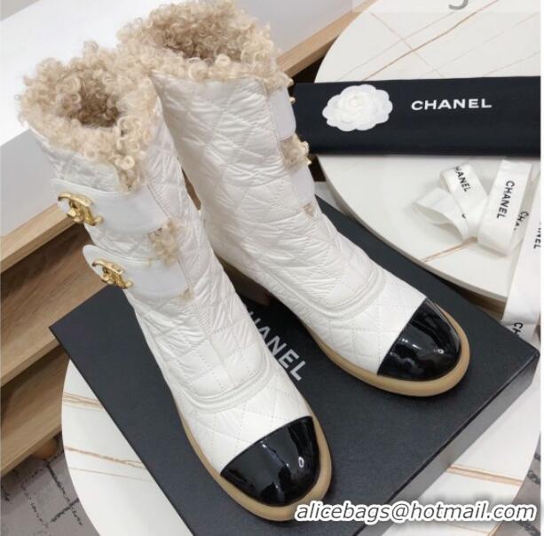 Best Grade Chanel Shearling Short Boots 5cm 111713 White