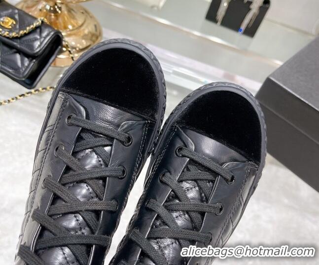 Unique Style Chanel Leather High-Top Sneakers 111715 Black