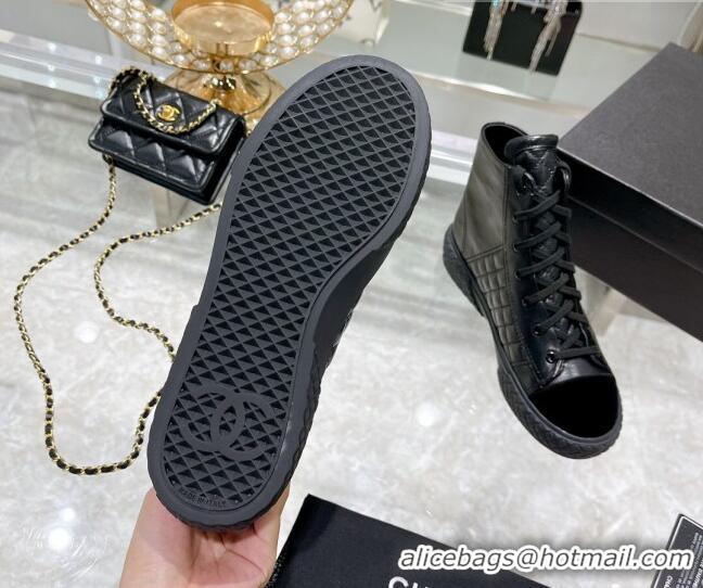 Unique Style Chanel Leather High-Top Sneakers 111715 Black